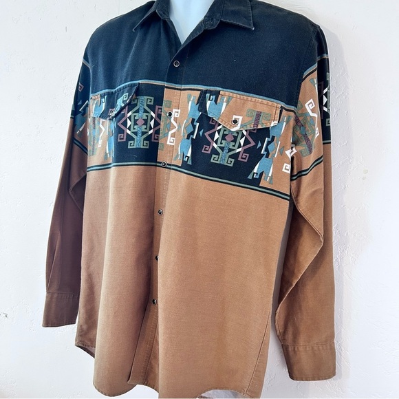 ROPER Vintage 90s Men’s Aztec Print Cowboy Shirt Size M Pearl Snap Button - Picture 4 of 10